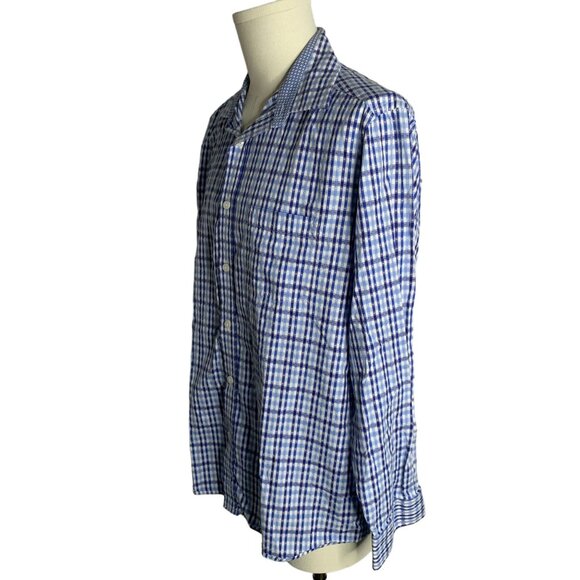 Johnston Murphy Button Up Checkered Shirt L Blue Long Sleeve Pocket Cotton - Picture 3 of 6